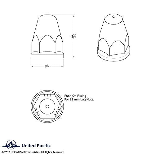 United Pacific 10060Cb - Wheel Lug Nut Cover Set - 33Mm X 2 5/8'' Chrome Plastic Bullet Nut Cover With Flange - Push-On (