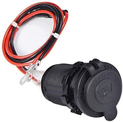 12V Car Cigarette Lighter Socket Waterproof and Dustproof plug socket for Car Truck Motobike Boats Marine ATV, with Fuse & 60cm 