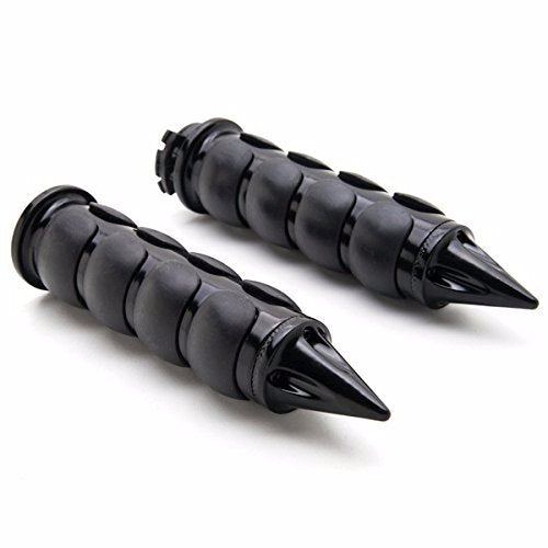 HTTMT TRHB114A-1'-BK Spike Black Comfort Rubber Motorcycle Handlebar Hand Grips (1 inch) Custom Black Billet Grips Compatible with Cruisers/Choppers/Harley Davidson