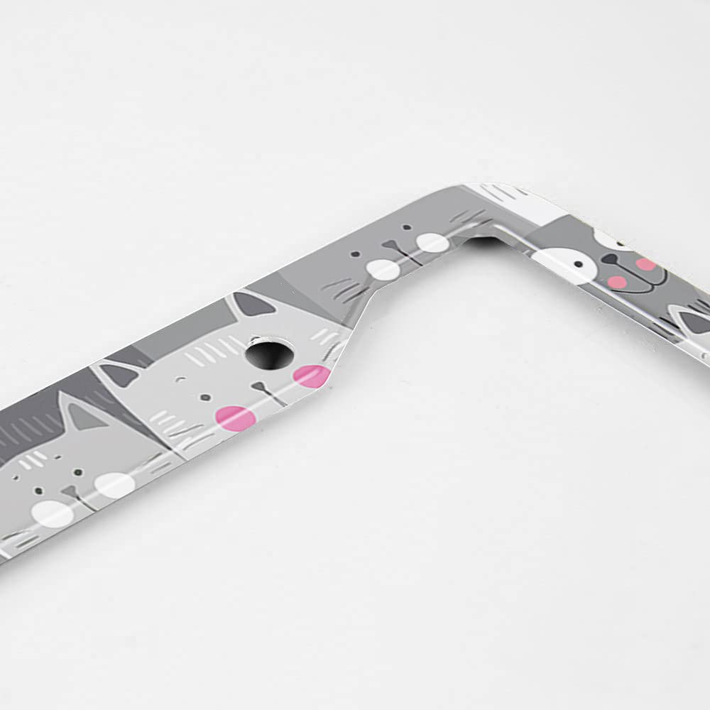 Beabes Cats License Plate Frame Grey White Black Car Frames, License Plates Holder, Pet Funny Animal Kitten License Plate Cover Aluminum Metal Frames For Women Men Auto Decoration