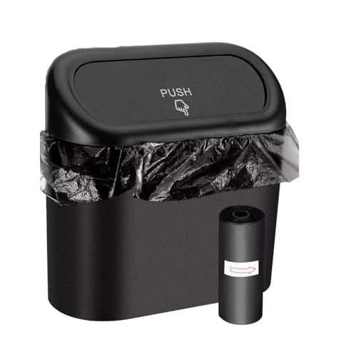 Roktry 15L Capacity Car Trash Can Bin With Lid And Trash Bags Small Car Garbage Can Leakproof Mini Car Accessories Trash Bin Car