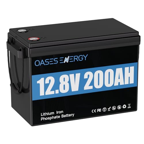 Oasesenergy 12V 200Ah Lifepo4 Lithium Battery,Upgraded Mini Size Deep Cycle Battery With 100A Bms,4000~15000 Cycles,10-Year Lifetime,Perfect For Rv, Camping, Marine, Solar Home System,Trolling Motor
