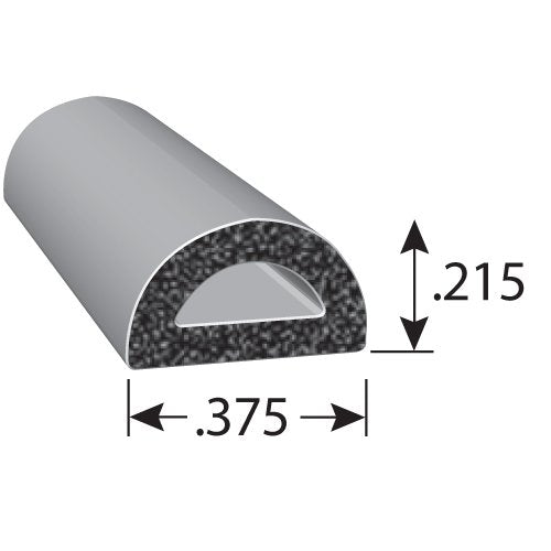 Trim-Lok D-Shaped Rubber Seal - .215    Height, .375    Width, 100 Length - EPDM Foam Seal with BHT (General Acrylic) Pressure S