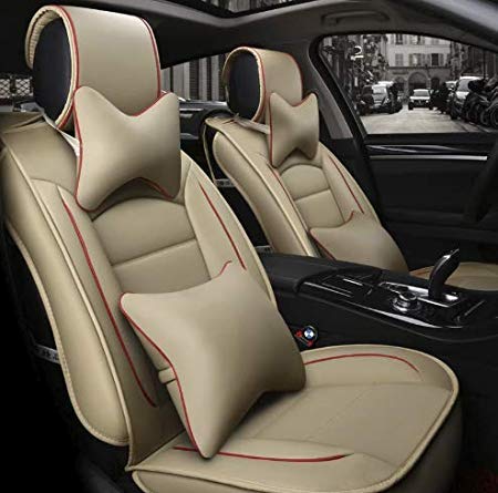 Hi Art Leatherette Custom Fit Front and Rear Car Seat Covers Compatible with Nissan Sunny, Beige and Red