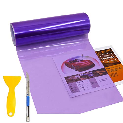 Komas 12” X 48” Tint Vinyl Film Sticker Sheet Roll For Car Headlight, Tail Lights, Fog Lights With Squeegee + Cutter (Glossy Purple)…