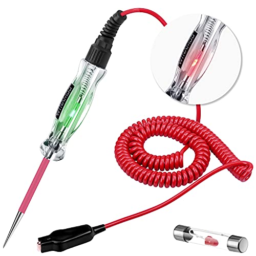 Dual Color Led Bulb Automotive Circuit Tester, 6-24V Test Light With 135 Inch Pu Extended Spring Wire, Sharp Stainless Steel Pro