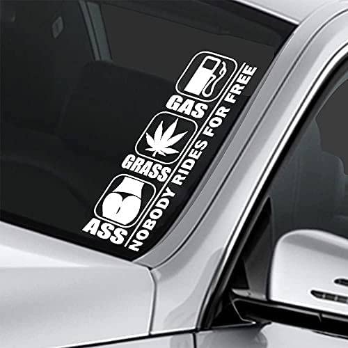 Nobody Rides For Free Funny Car Sticker Decal, Truck, Windshield Banner Sticker, 20 Inches - White Die Cut Vinyl