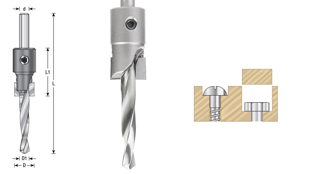 Amana Tool 55142 Carbide Tipped Shankless Counterbore With Slow Spiral #24 Screw 3/4 D X 3/8 Drill D X 3/8 Drill Shk