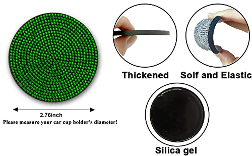 2Pcs Bling Cup Holder Insert Coaster- 2.75 Inch Silicone Anti-Slip Shockproof, Universal Fashion Car Interior Accessories For Women (Green)