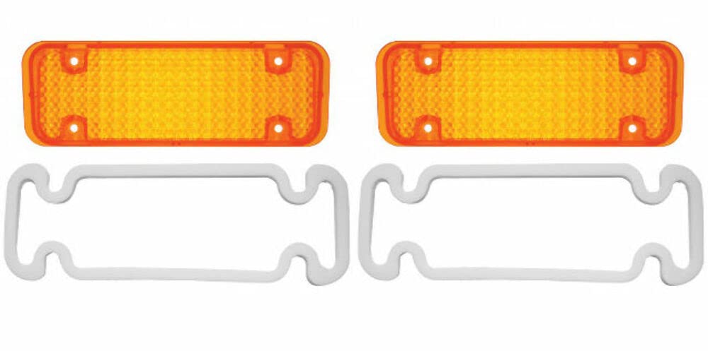 United Pacific Parking Light Lenses With Gaskets, Compatible With 1971-1972 Chevy Truck, Amber Lens, Pair