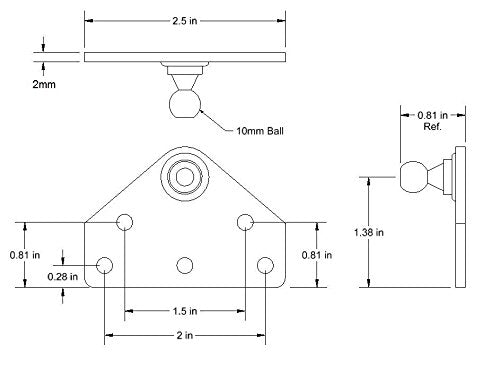 Large Flat Lift Support Bracket - Zinc Plated 14 Gauge Steel - 10mm Ball Stud - Gas Strut Mounting Brackets - Gas Shock Lid Strut Prop Spring Mount