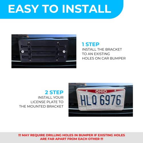Front Bumper License Plate Bracket For Hyundai And Kia 2000-2023, Plate Holder Set W 6 Unique Screw Bolts & Wrench Kit, License Tag Mounting Kit, Quality Plate Holders, Car Accessories
