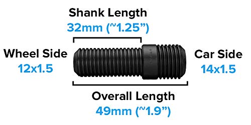 10Pcs Black Wheel Stud Conversion - 14X1.5 To 12X1.5, 50Mm Total Length, 32Mm Shank Length - Compatible With Audi Mercedes Volkswagen Cars (Ensure Vehicle Uses 14X1.5 Bolts) Screw Adapter