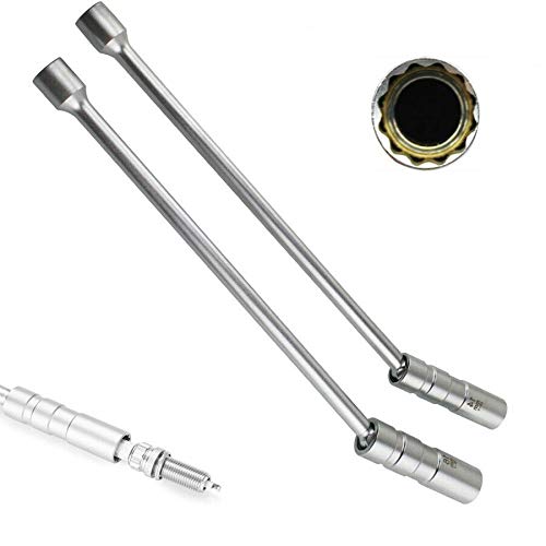 Qisf 14Mm & 16Mm 12-Inch Extension Swivel Spark Plug Socket - 3/8-Inch Drive 12-Point Thin Wall Magnetic Spark Plug Socket Remov