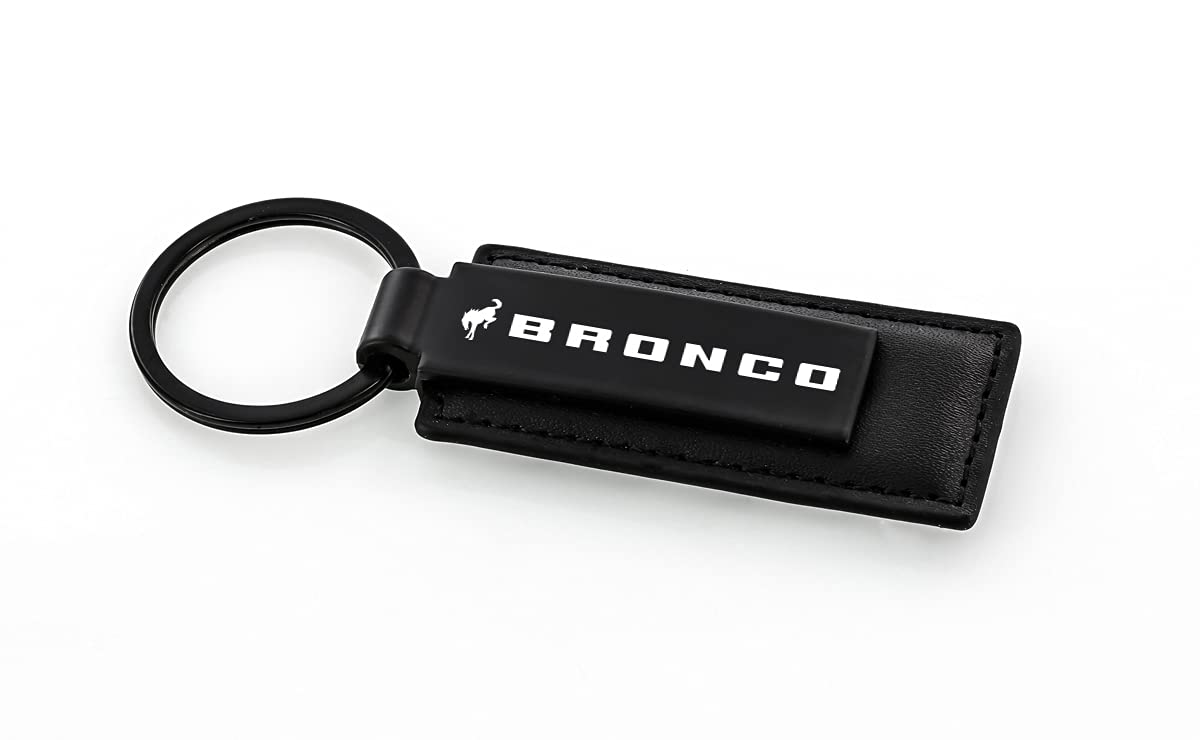 Ford Bronco All Black Genuine Leather Keychain Key Ring Chain Tag Fob Holder