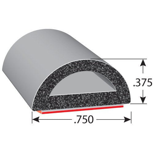 Trim-Lok D-Shaped Rubber Seal - .375    Height.75    Width, 100 Length - Epdm Foam Seal With Bt (3M) High Strength Bonded Tape S