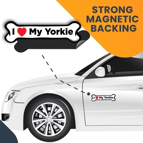 Magnet Me Up I Love My Yorkie Dog Bone Magnet Decal, 2x7 Inches, Heavy Duty Automotive Magnet for Car Truck SUV