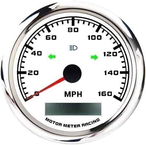 Motor Meter Racing W Pro 85Mm 3-3/8'' Gps Speedometer With Turn Signal High Beam 160 Mph White Dial Red Led Digital Odometer Wat