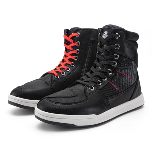 Borleni Motorcycle Riding Shoes Road Street Motocross Protective Boots For Men, Casual Breathable Powersports Shoes Black