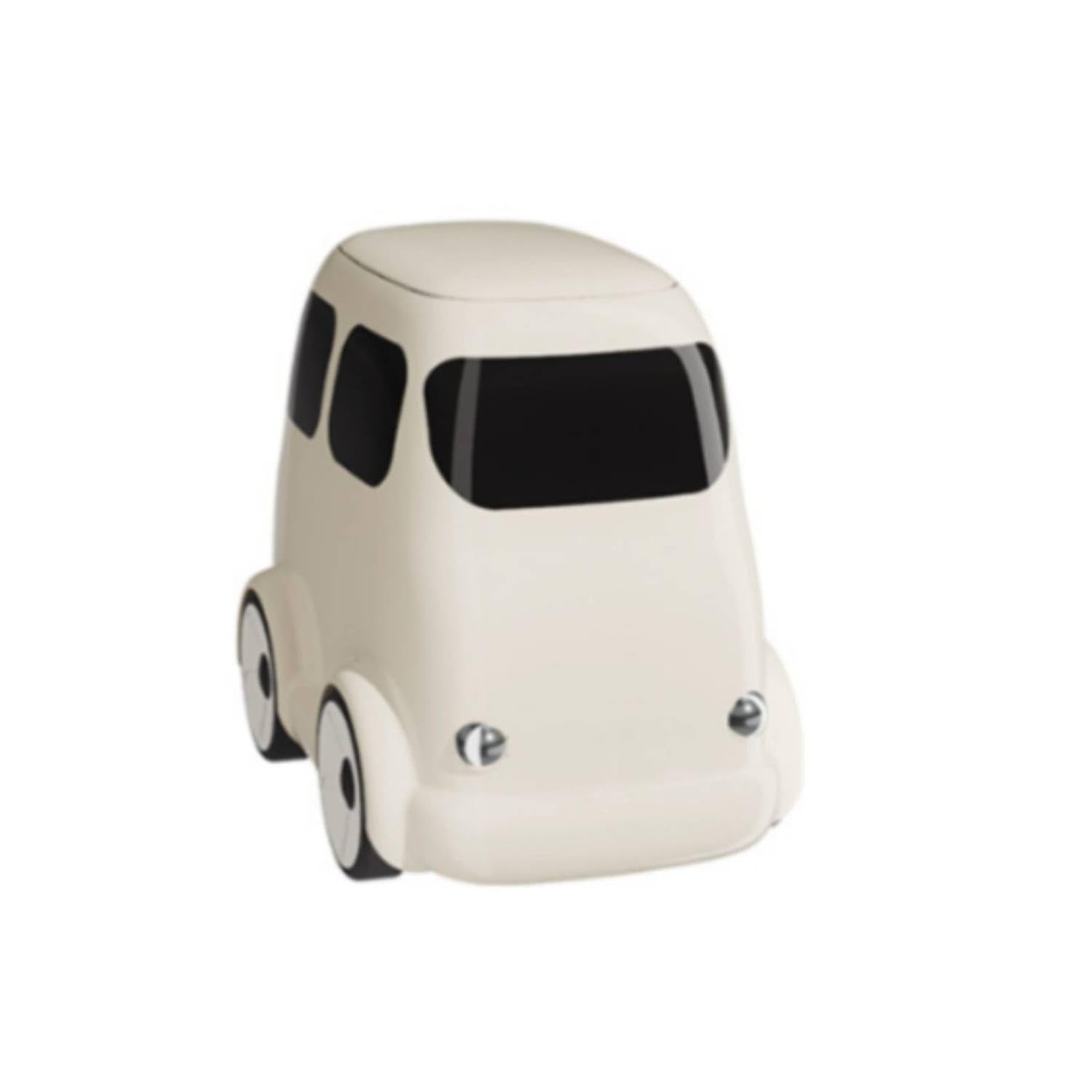ECOMISTIQ Hard BusShaped Trash Can Glossy CarShaped Trash Can Movable Car Garbage Bin WheelStyle Base, White