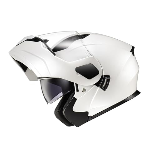 Kypara Motorcycle Dual Visor Flip Up Modular Full Face Helmet With Dot Certification Of Impressionism (White Pearl, M)
