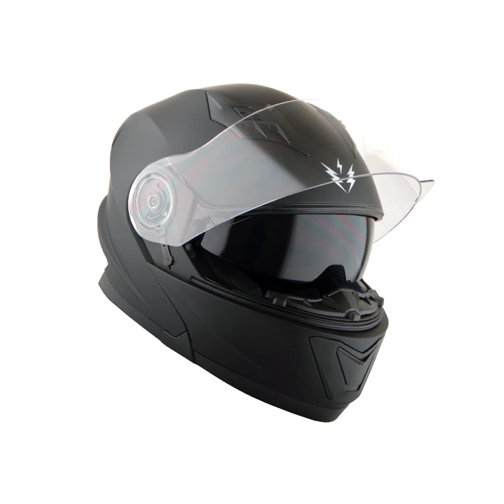 1Storm New Motorcycle Bike Modular Full Face Helmet Dual Visor Sun Shield: Matt Black