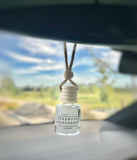 Teakwood and Mahogany Car Air Hanging Essential Oil Diffuser, Car Air Freshener Diffuser with Long Lasting Essential Oils, Aroma