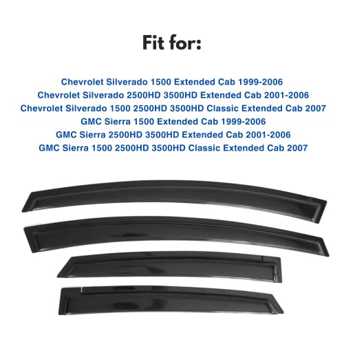 Immortal Group IG Window Visors Rain Guards for 1999-2006 Chevy Silverado/GMC Sierra Extended Cab, Black Acrylic, Model 815106