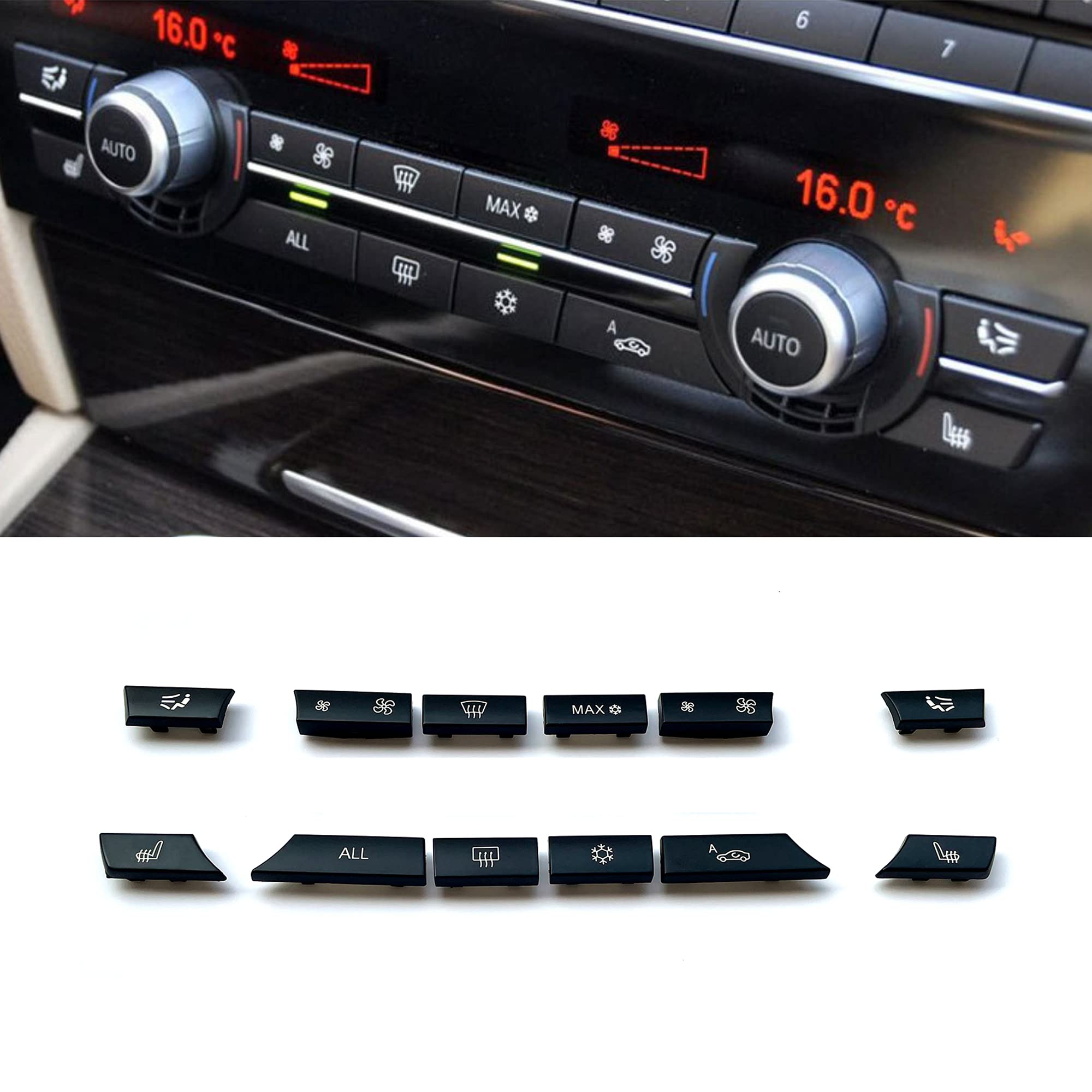 Wodofo Gdr Air Conditioning A/C Vent Button Ac Heater Climate Control Key Caps Interior Repair Kit Replacement For Bmw 5 6 7 M5 M6 F02 F06 F10 F12 61319313923(12 Key/Set)
