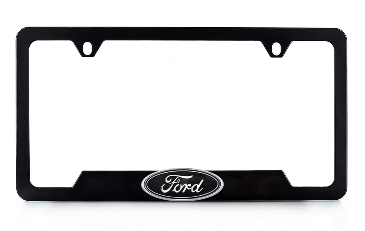 Ford Oval Black & Chrome 3D Badge Black Coated Metal License Plate Frame