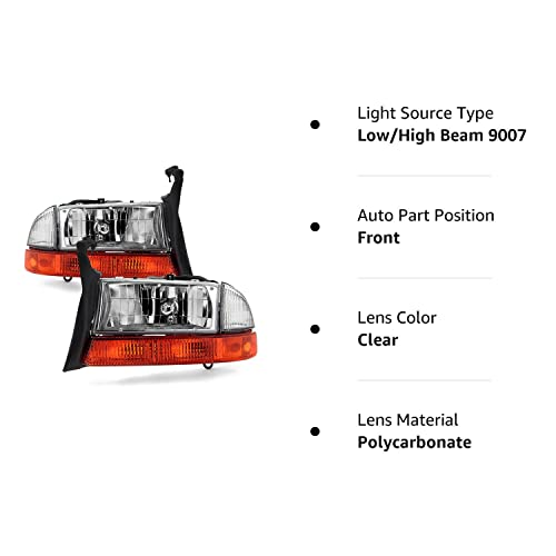 Acanii - For 1997-2004 Dakota Durango Headlights Headlamps+Signal Marker Lamps Driver + Passenger Side