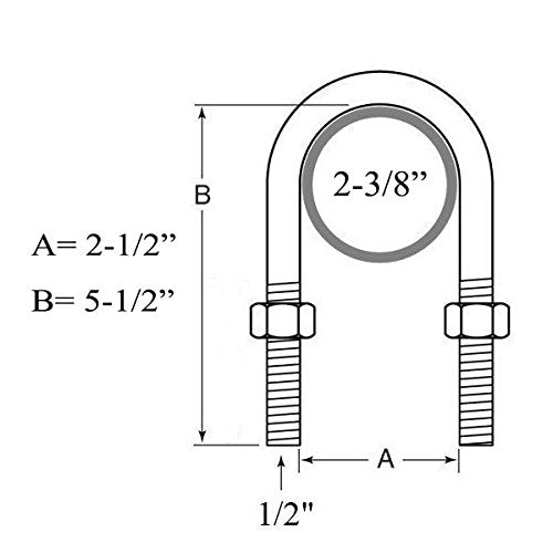 New Trailer U Bolt kit for 3500lbs 2-3/8'' Round Axle 5-1/2'' Long 1/2'' Dia -20079