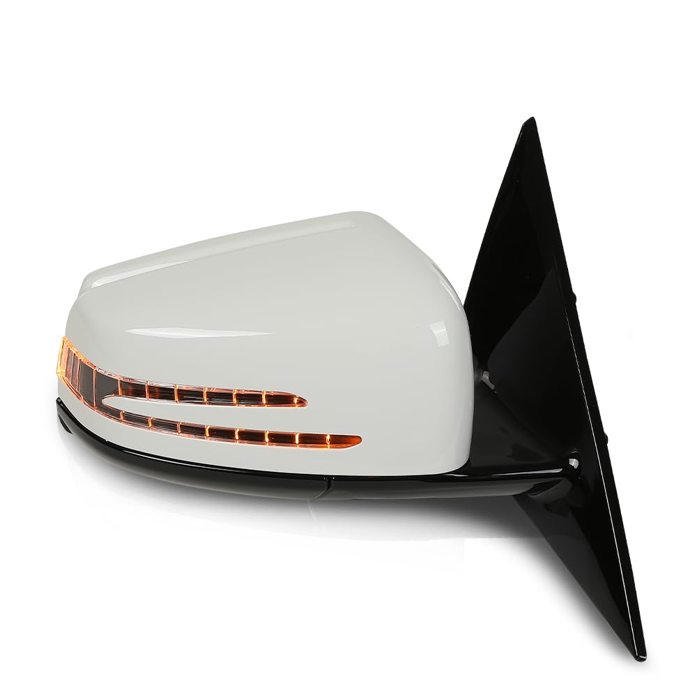 PIT66 Side Door View Mirror Power Heated Turn Signal Puddle Right Passenger Side White w/o Blind Spot Compatible with Benz E350 