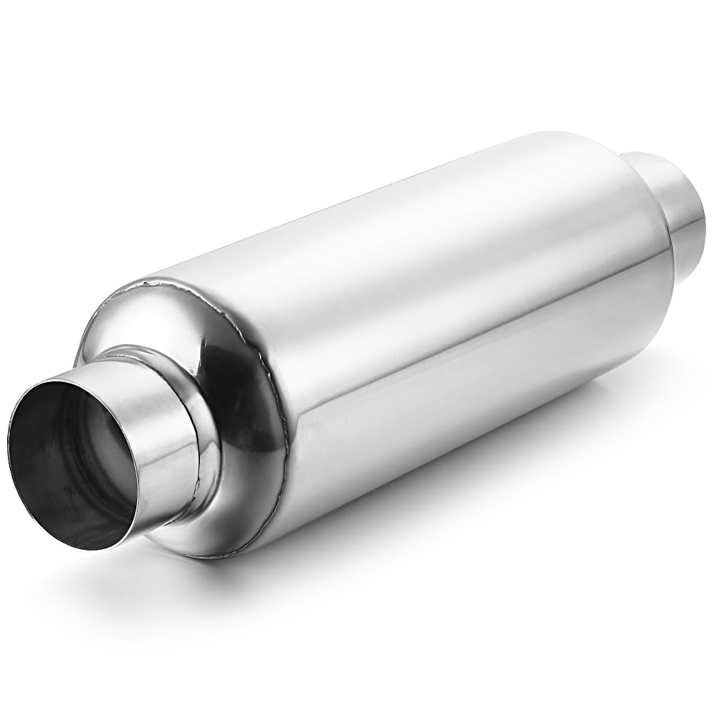 Lcgp 2.25'' Inlet Universal Resonator, 2.25'' Outlet 13.77'' Overall Length Stainless Steel High Performance Muffler, Polished,