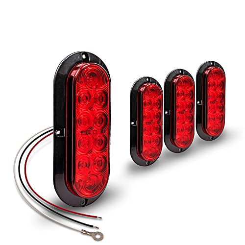 TRUE MODS 4pc 6 inch Red Oval LED Trailer Tail Light Kit [DOT FMVSS 108] [SAE S2T2I6] [Surface-Mount] [IP67 Waterproof] [Stop Tu