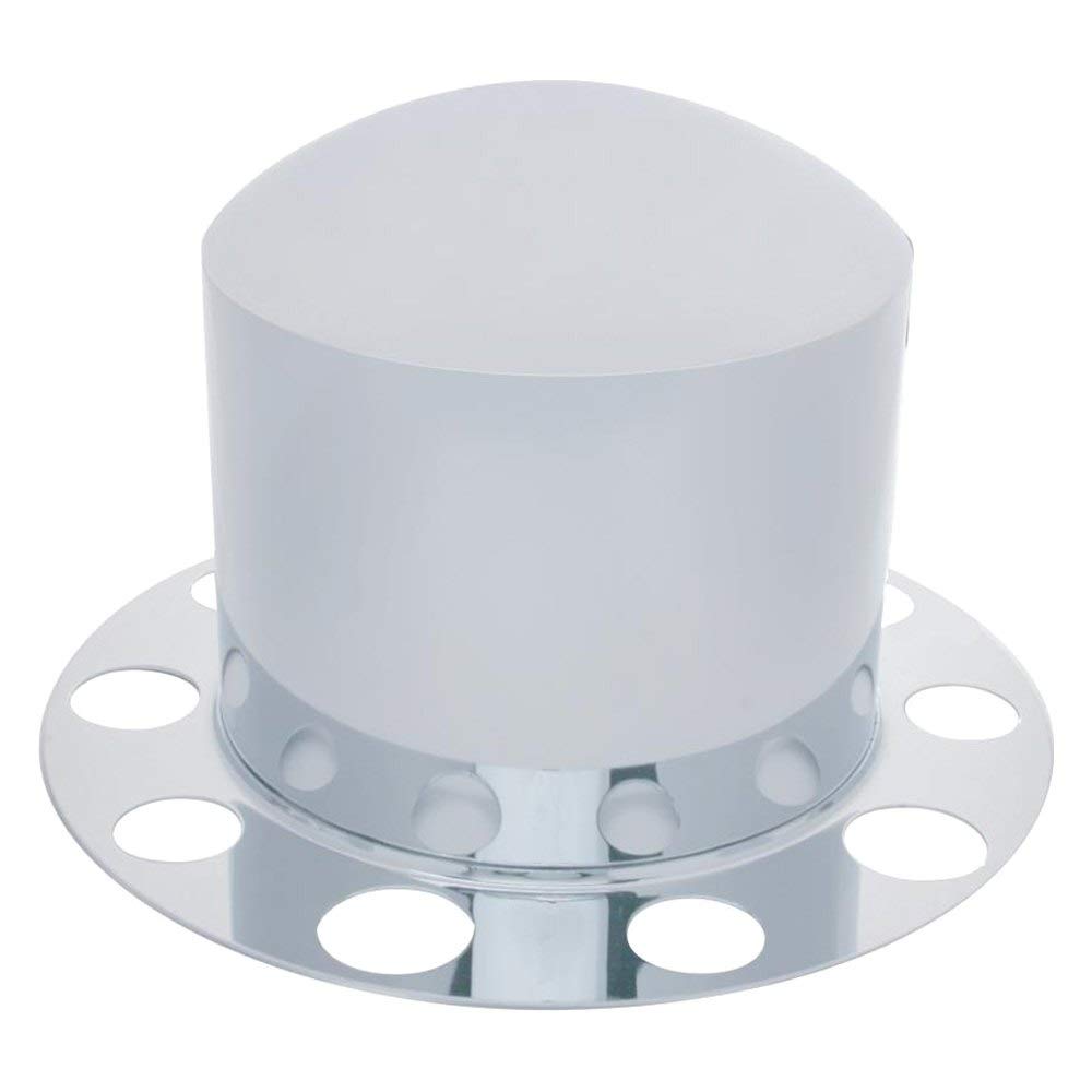 United Pacific 10210 - Axle Hub Cover - Chrome Dome Rear Axle Cover 2Pc Kit With 1.5'' Nut Cover - Steel Wheel