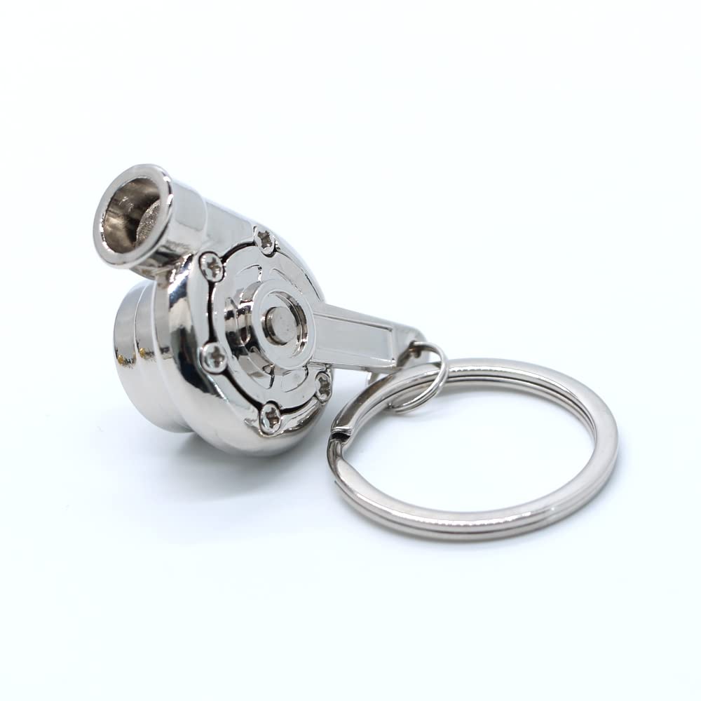 Gt//Rotors Turbo Keychain Metal Spinning Turbocharger Automotive Mini Car Part Keychain Key Ring (Silver Chrome Turbo)