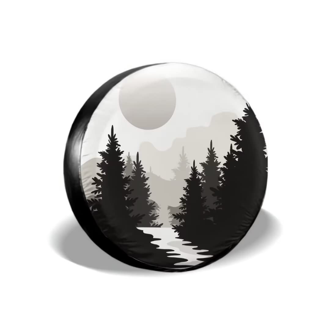 Abstract Moon Spare Tire Cover Mountain Tree Waterproof Dust-Proof Universal Spare Wheel Tire Covers 14 Inch Fit For Rv Trailer