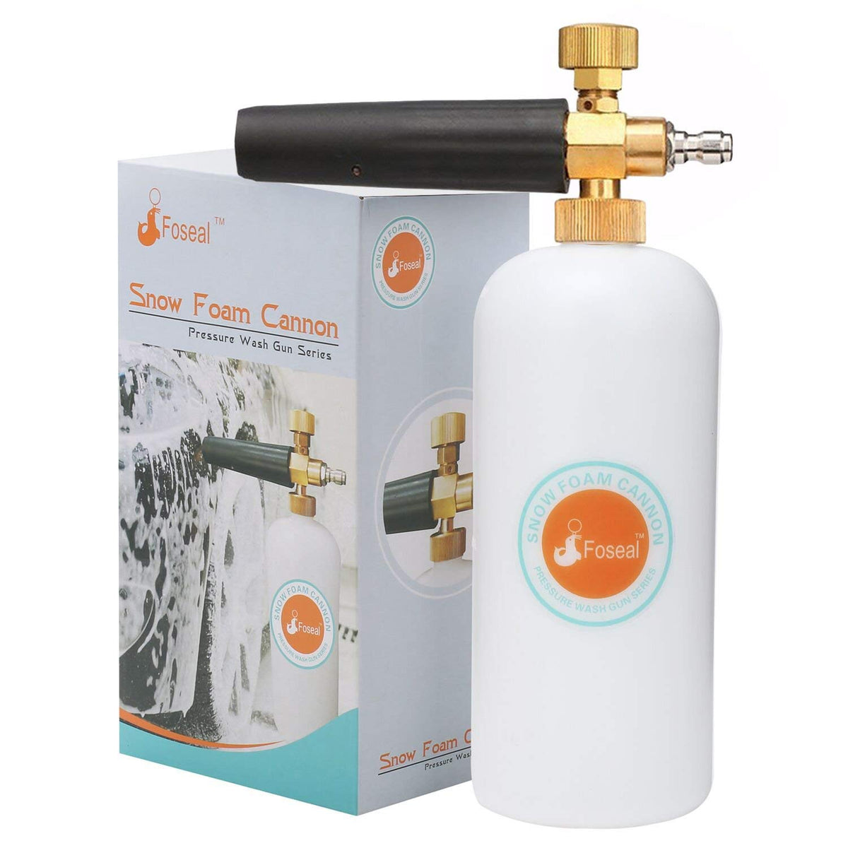 Foseal Adjustable Snow Foam Cannon With Heavy Duty Brass Knob, 1/4 Quick Release Foam Blaster For Pressure Washer Gun, 1L Bottle