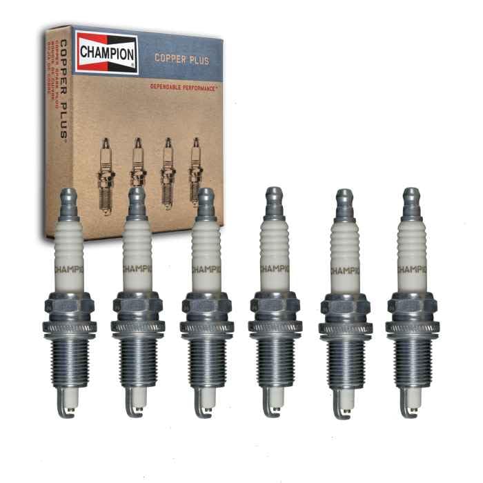 6 pc Champion Copper Plus Spark Plugs compatible with Jeep Wrangler 4.2L L6 1987-1990