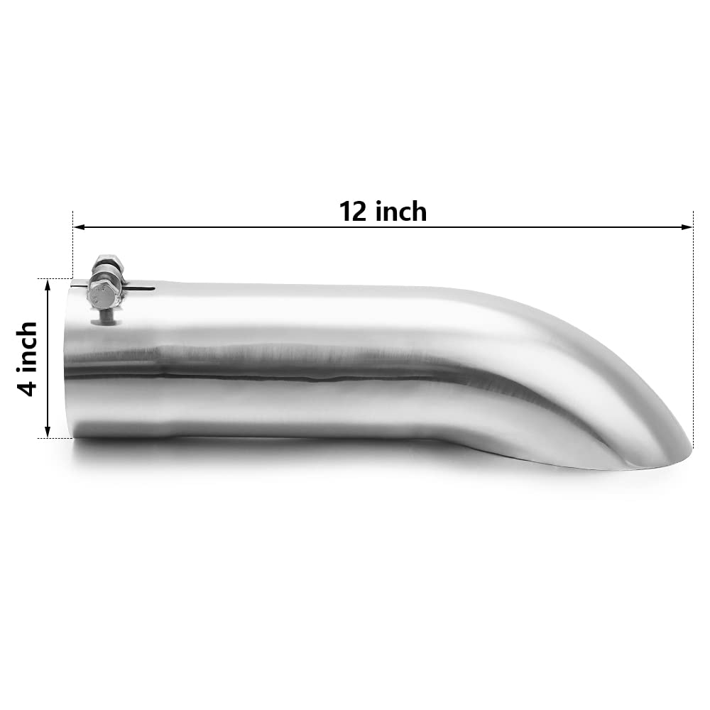 A-KARCK Turn Down Exhaust Tip 4'' Inlet, Polished Tailpipe Tip with 4'' Inlet & Outlet 12'' Overall Length, Stainless Steel Stru