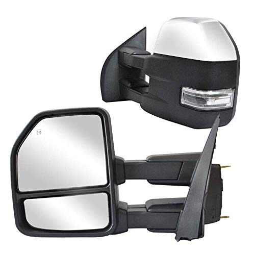WLLW Towing Mirrors fit for Ford F150 Pickup Truck 2015 2016 2017 2018 2019, Chrome Cap Power Heated with Turn Signal - 8 Pin Pl