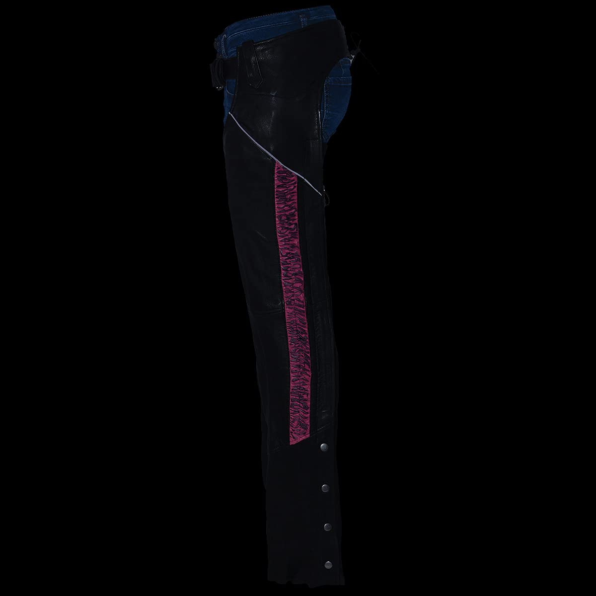 Milwaukee Leather Chaps For Women Black Lightweight Goat Skin- Crinkled Stripes Reflective Motorcycle Chap- Mll6501-5X-Large