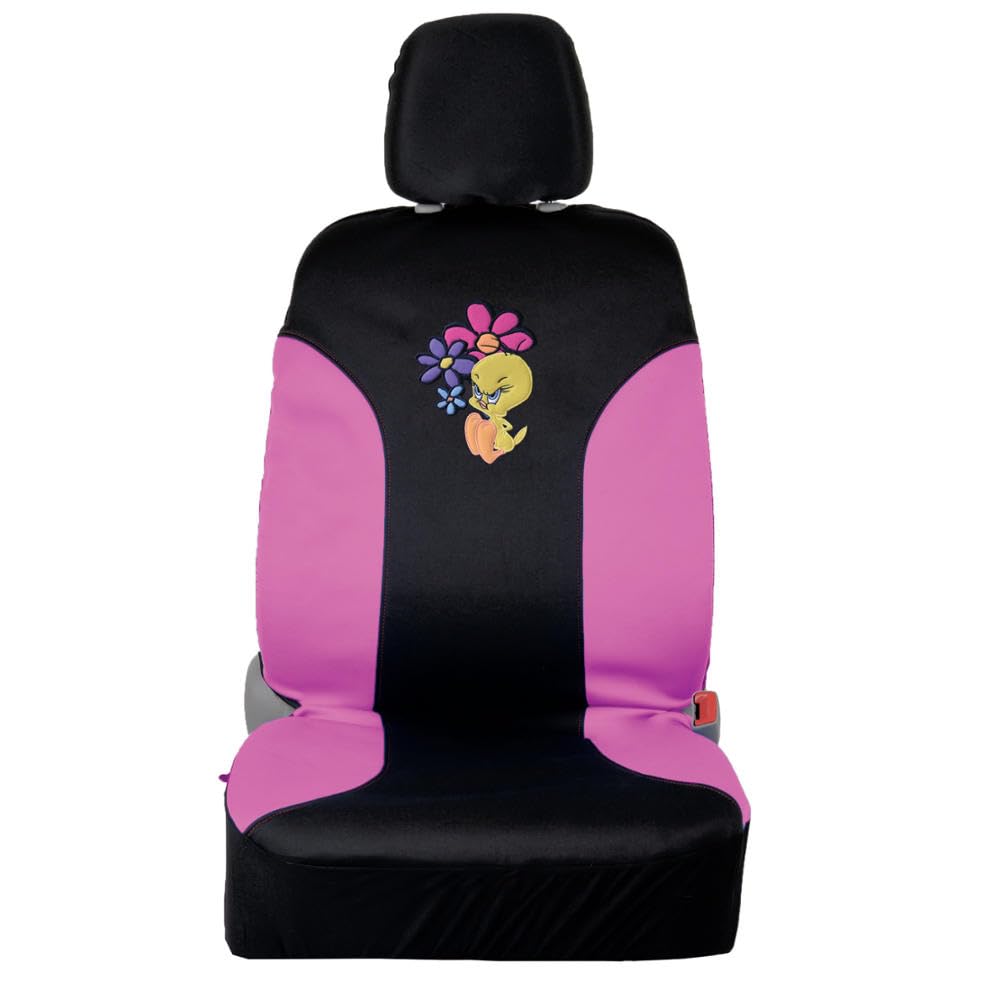 Bdk Warner Brothers Looney Tunes Sassy Tweety Bird Sideless Front Car Seat Covers - Easy To Install Durable Neoprene 3-Layer Wat
