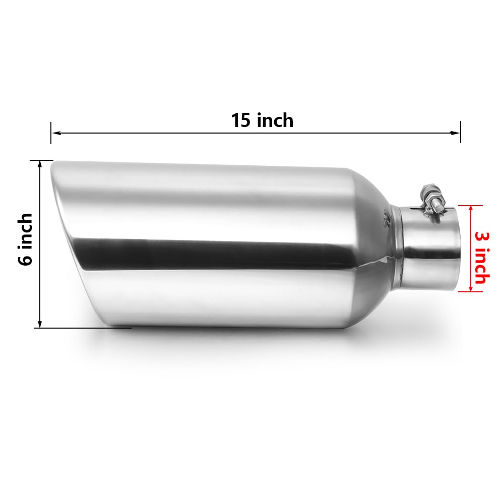 A-KARCK 3 Inlet to 6 Outlet Exhaust Tip, 15 Polished Bolt-On Tailpipe Tip for Enhanced Performance and Protection