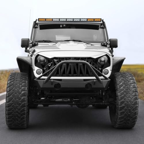 ICARS Front Grill Shark Grille for 2007-2018 Jeep Wrangler JK JKU - White and Black, ABS Material, Model ICARS12JEEP009-P