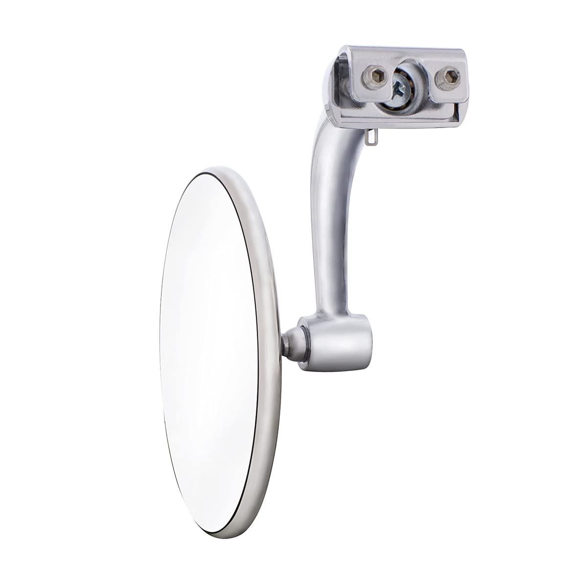 United Pacific 4-inch Curved Arm, Polished Stainless Steel Peep Mirror Bundle Set (L/H Flat Mirror & R/H Convex Mirror), Chrome