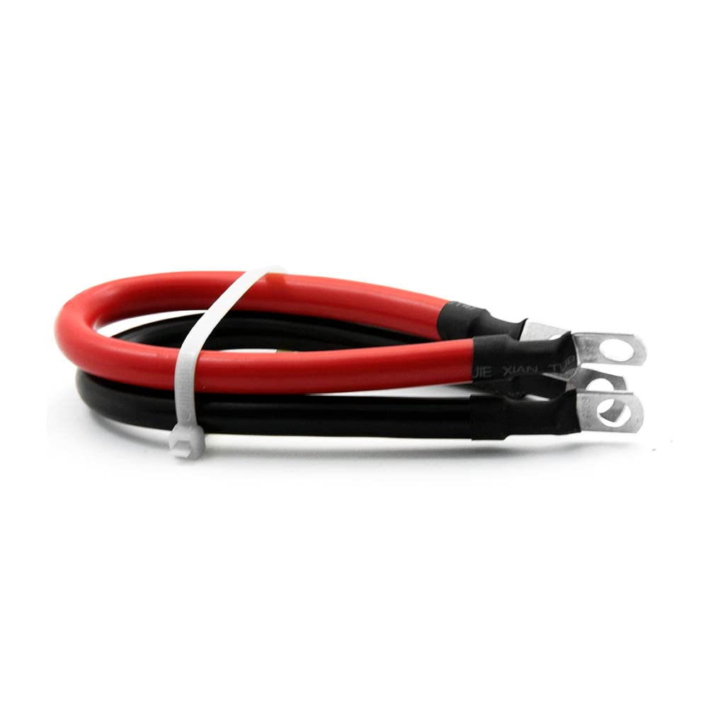 2 AWG Gauge Red + Black Pure Copper Battery Inverter Cables Solar, RV, Car, Boat 12 in 5/16 in Lugs