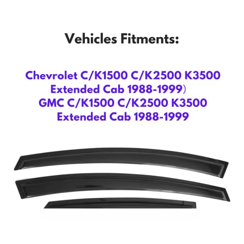 Immortal Group IG Window Visor Rain Guard Deflector - Black Acrylic, 2PC for Chevy GMC C/K1500 C/K2500 K3500 Extended Cab 1988-1999