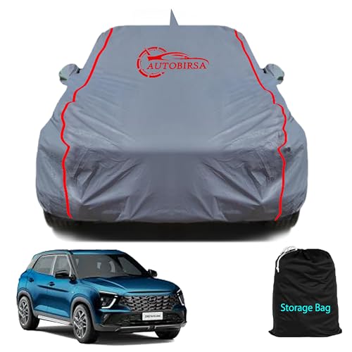 Autobirsa Waterproof Car Body Cover Compatible With Hyundai Creta N Line With Mirror And Antenna Pocket, Triple Stitched (Heat R